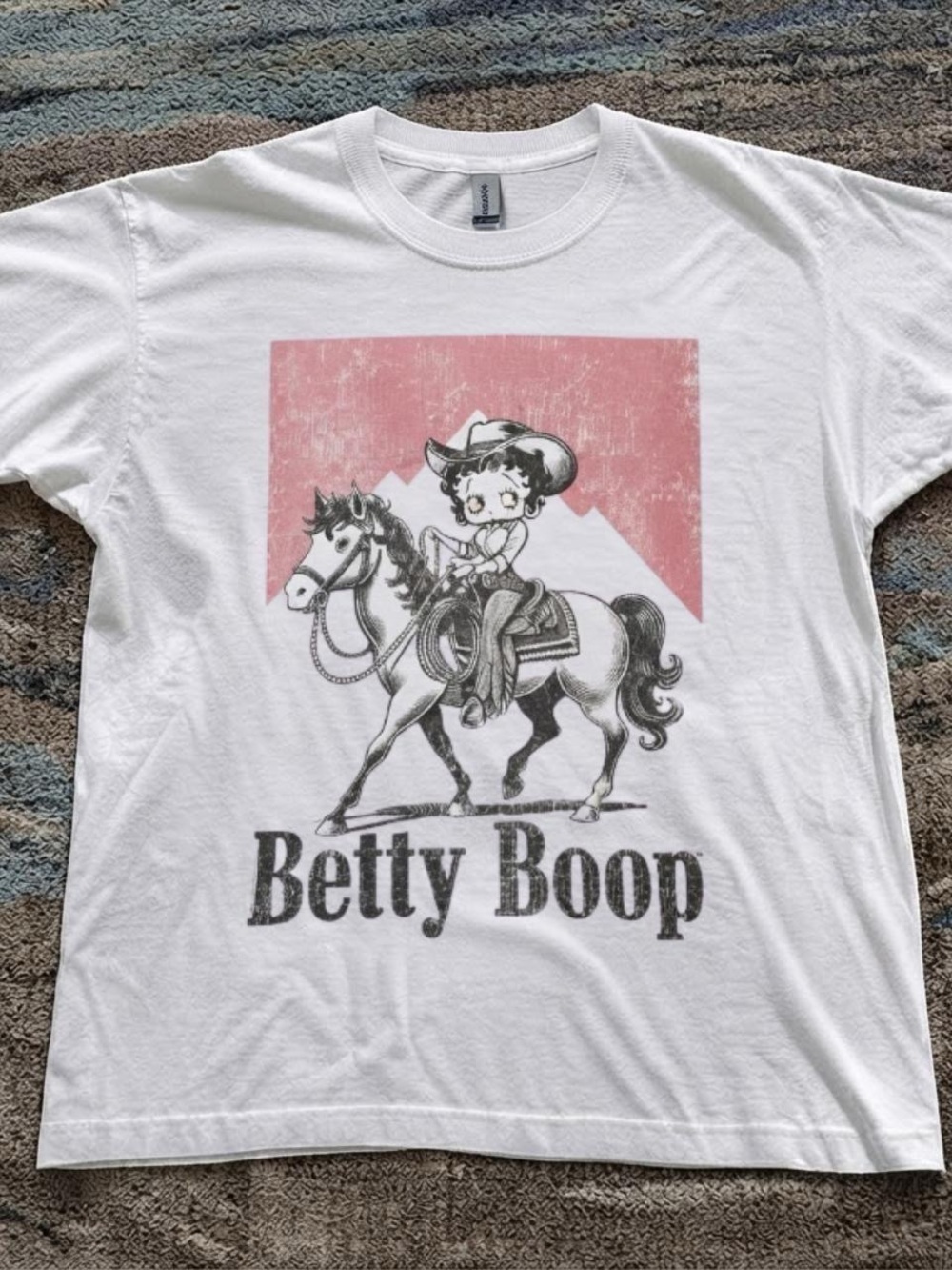 Gildan White Tee with Pink Betty Boop Horse Graphic